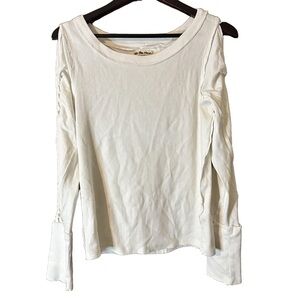 Free People We The Free White Cut Out Cold Shoulder Knot Seamed LS Tee Sz L NWT